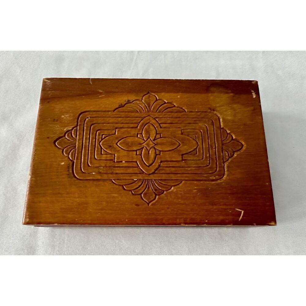 Art Nouveau Carved Tiger Maple Wood Trinket Box